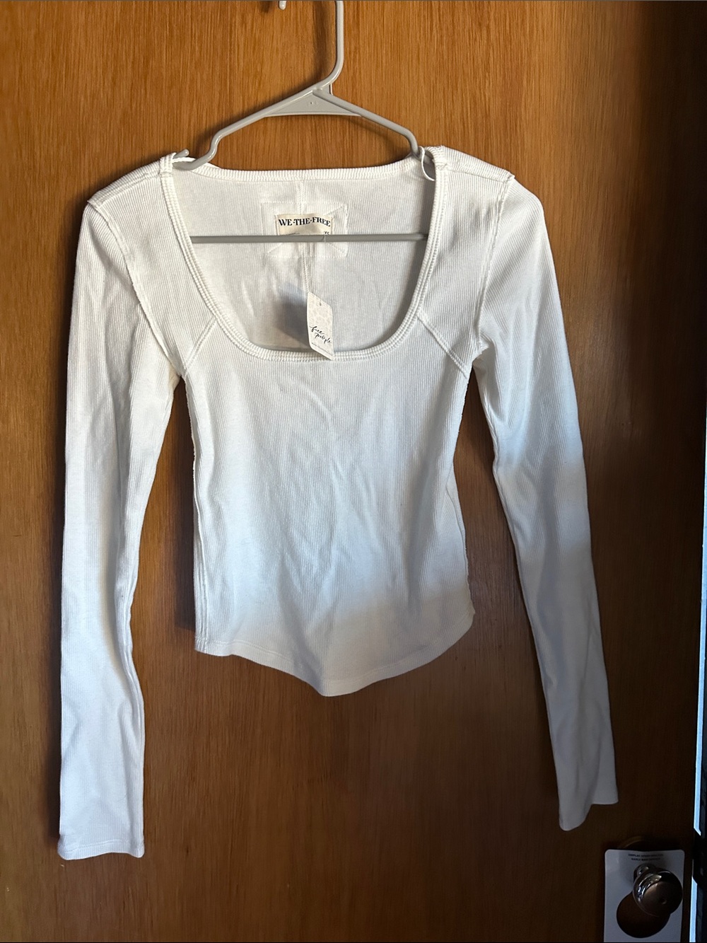 We The Free White Long Sleeve Scoop Neck Ribbed Top